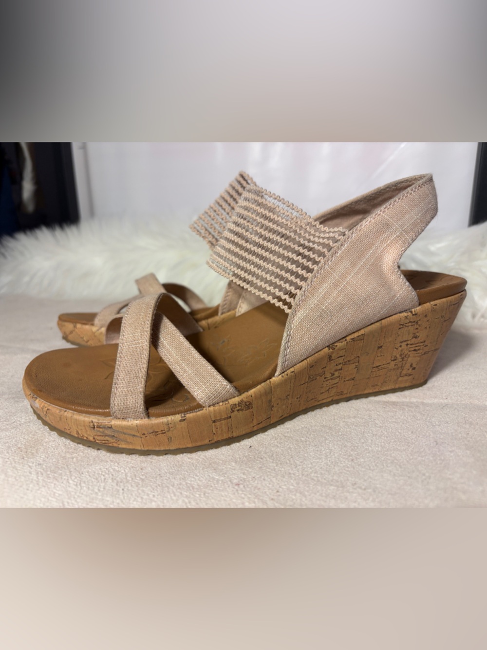 Skechers Tan Cork Wedge Sandals